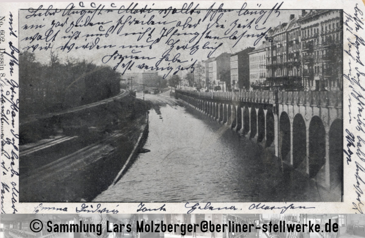 Berlin unter Wasser und das Stellwerk Wib mit auf dem Bild. 14. April 1902. Slg Lars Molzberger