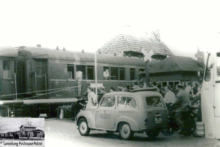 Posten 5 1955 von Westen aus gesehen. Es wird der Franzosenzug umgesetzt. Foto Sammlung Postmaxe Polzin