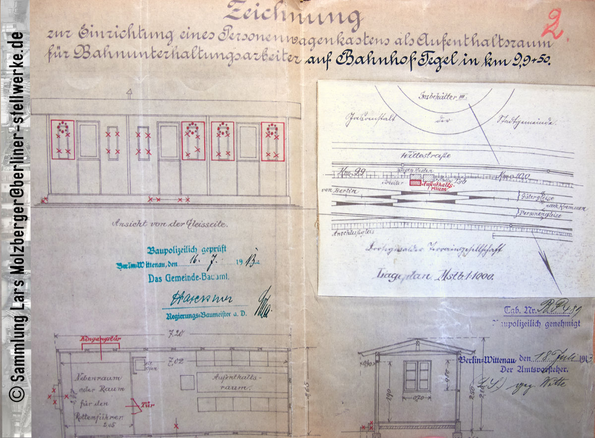 Der aus einen Wagenkasten errichtete Aufenthaltsraum wurde 1913 geplant und existierte bis zum Rückbau 1988. Sammlung Lars Molzberger